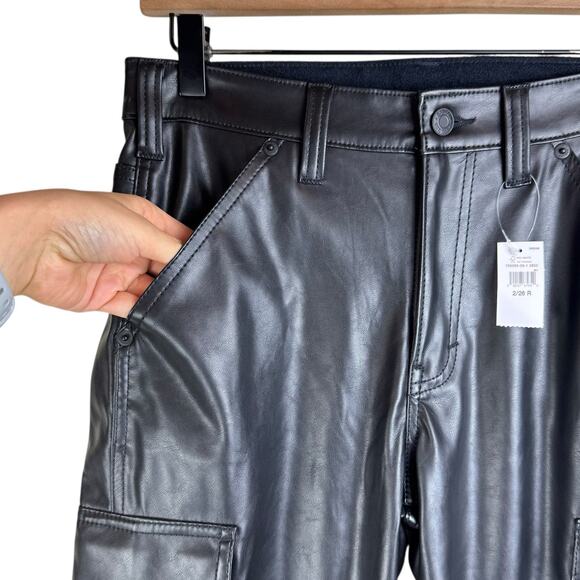 GAP NWT 2 Black Faux Leather Straight Leg Loose Fit High Rise Pants Pockets - Picture 5 of 10